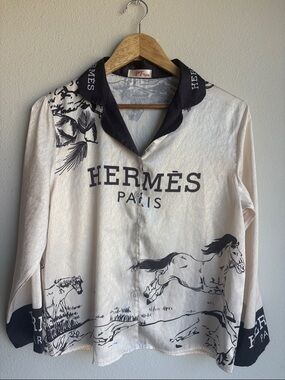 Ivory and Black Printed Button-Up Shirt and matching pant set